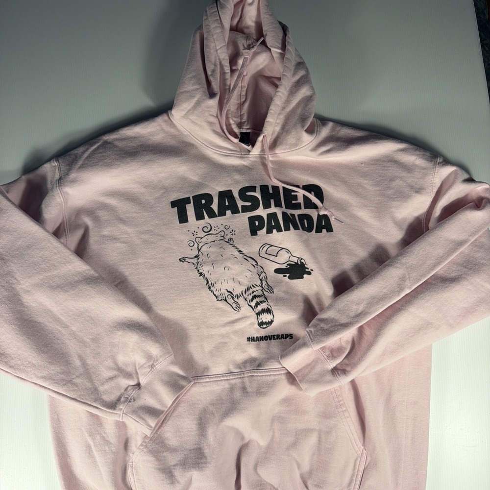 Trashed Panda Hangover Drunk Party Animal Humor Unisex Pink Hooded Sweatshirt Xl